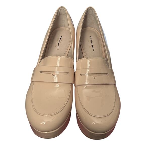 Anthropologie Cecelia Platform Penny Loafer Women's 9.5 Beige Patent Leather NEW - Picture 2 of 8
